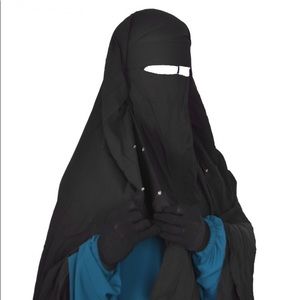 Three Layer Niqab Cape with Snap Buttons Black
